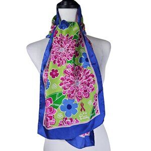 Lilly Pulitzer Rectangular Vibrant Floral Silk Scarf OS Breast Cancer Awareness